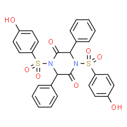 ChemSpider 2D Image | 1,4-Bis[(4-hydroxyphenyl)sulfonyl]-3,6-diphenyl-2,5-piperazinedione | C28H22N2O8S2