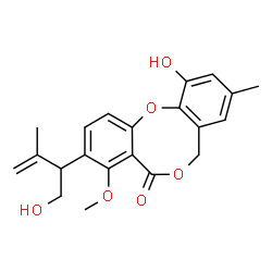 ChemSpider 2D Image | 11-Hydroxy-3-(1-hydroxy-3-methyl-3-buten-2-yl)-4-methoxy-9-methyl-5H,7H-dibenzo[b,g][1,5]dioxocin-5-one | C21H22O6