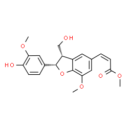 ChemSpider 2D Image | Methyl (2Z)-3-[(2S,3S)-2-(4-hydroxy-3-methoxyphenyl)-3-(hydroxymethyl)-7-methoxy-2,3-dihydro-1-benzofuran-5-yl]acrylate | C21H22O7