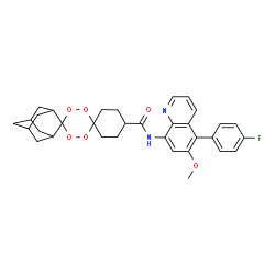 ChemSpider 2D Image | N-[5-(4-Fluorophenyl)-6-methoxy-8-quinolinyl]dispiro[cyclohexane-1,3'-[1,2,4,5]tetroxane-6',2''-tricyclo[3.3.1.1~3,7~]decane]-4-carboxamide | C33H35FN2O6