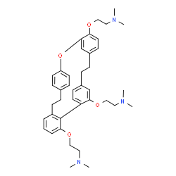 ChemSpider 2D Image | 2,2',2''-[14-Oxapentacyclo[20.2.2.2~10,13~.1~15,19~.0~2,7~]nonacosa-1(24),2,4,6,10,12,15(27),16,18,22,25,28-dodecaene-3,16,24-triyltris(oxy)]tris(N,N-dimethylethanamine) | C40H51N3O4