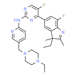 ChemSpider 2D Image | 4-(3-Ethyl-7-fluoro-2,3-dimethyl-3H-indol-5-yl)-N-{5-[(4-ethyl-1-piperazinyl)methyl]-2-pyridinyl}-5-fluoro-2-pyrimidinamine | C28H33F2N7