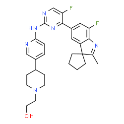ChemSpider 2D Image | 2-[4-(6-{[5-Fluoro-4-(7'-fluoro-2'-methylspiro[cyclopentane-1,3'-indol]-5'-yl)-2-pyrimidinyl]amino}-3-pyridinyl)-1-piperidinyl]ethanol | C29H32F2N6O