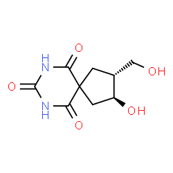 ChemSpider 2D Image | (2S,3R)-2-Hydroxy-3-(hydroxymethyl)-7,9-diazaspiro[4.5]decane-6,8,10-trione | C9H12N2O5