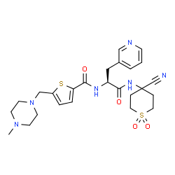 ChemSpider 2D Image | N-[(2S)-1-[(4-Cyano-1,1-dioxidotetrahydro-2H-thiopyran-4-yl)amino]-1-oxo-3-(3-pyridinyl)-2-propanyl]-5-[(4-methyl-1-piperazinyl)methyl]-2-thiophenecarboxamide | C25H32N6O4S2