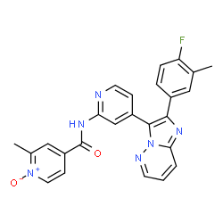 ChemSpider 2D Image | N-{4-[2-(4-Fluoro-3-methylphenyl)imidazo[1,2-b]pyridazin-3-yl]-2-pyridinyl}-2-methylisonicotinamide 1-oxide | C25H19FN6O2
