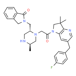 ChemSpider 2D Image | 2-{[(2R,5R)-1-{2-[6-(4-Fluorobenzyl)-3,3-dimethyl-2,3-dihydro-1H-pyrrolo[3,2-b]pyridin-1-yl]-2-oxoethyl}-5-methyl-2-piperazinyl]methyl}-1-isoindolinone | C32H36FN5O2