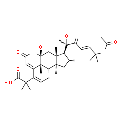 ChemSpider 2D Image | 2-{(6aR,7aR,8R,9R,10aS,10bS,10cR)-8-[(2R,4E)-6-Acetoxy-2-hydroxy-6-methyl-3-oxo-4-hepten-2-yl]-6a,9-dihydroxy-7a,10a,10c-trimethyl-5-oxo-5,6a,7,7a,8,9,10,10a,10b,10c-decahydro-1H-benzo[de]cyclopenta[g
]chromen-3-yl}-2-methylpropanoic acid | C32H44O10