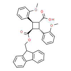 ChemSpider 2D Image | (2S,4S)-3-[(9H-Fluoren-9-ylmethoxy)carbonyl]-2,4-bis(2-methoxyphenyl)cyclobutanecarboxylic acid | C34H30O6