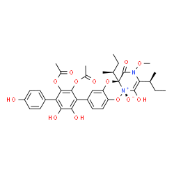 ChemSpider 2D Image | 4-{(5R,11aS)-3,11a-Di[(2S)-2-butanyl]-4-hydroxy-2-methoxy-5-oxido-1-oxo-1,11a-dihydro-2H-pyrazino[1,2-b][1,4,2]benzodioxazin-9-yl}-4',5,6-trihydroxy-2,3-biphenyldiyl diacetate | C35H38N2O13