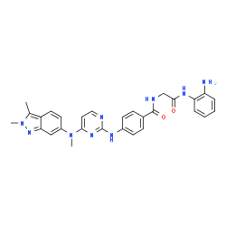 ChemSpider 2D Image | N-{2-[(2-Aminophenyl)amino]-2-oxoethyl}-4-({4-[(2,3-dimethyl-2H-indazol-6-yl)(methyl)amino]-2-pyrimidinyl}amino)benzamide | C29H29N9O2