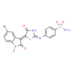 ChemSpider 2D Image | 4-{(E)-[(5Z)-5-(5-Bromo-1-methyl-2-oxo-1,2-dihydro-3H-indol-3-ylidene)-4-oxo-1,3-thiazolidin-2-ylidene]amino}benzenesulfonamide | C18H13BrN4O4S2