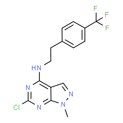 ChemSpider 2D Image | 6-Chloro-1-methyl-N-{2-[4-(trifluoromethyl)phenyl]ethyl}-1H-pyrazolo[3,4-d]pyrimidin-4-amine | C15H13ClF3N5