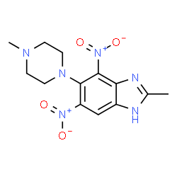 ChemSpider 2D Image | 2-Methyl-5-(4-methyl-1-piperazinyl)-4,6-dinitro-1H-benzimidazole | C13H16N6O4