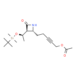 ChemSpider 2D Image | 5-{(2R,3S)-3-[(1R)-1-{[Dimethyl(2-methyl-2-propanyl)silyl]oxy}ethyl]-4-oxo-2-azetidinyl}-2-pentyn-1-yl acetate | C18H31NO4Si