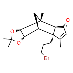 ChemSpider 2D Image | (1S,2S,6R,7R,8S,12S)-12-(3-Bromopropyl)-4,4,7,11-tetramethyl-3,5-dioxatetracyclo[5.5.1.0~2,6~.0~8,12~]tridec-10-en-9-one | C18H25BrO3