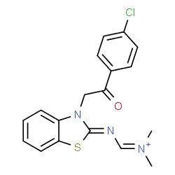 ChemSpider 2D Image | [(Z)-{3-[2-(4-Chlorophenyl)-2-oxoethyl]-1,3-benzothiazol-2(3H)-ylidene}amino]-N,N-dimethylmethaniminium | C18H17ClN3OS