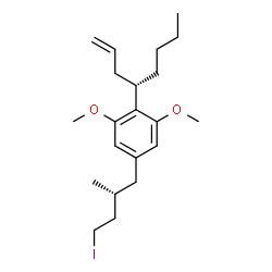 ChemSpider 2D Image | 5-[(2R)-4-Iodo-2-methylbutyl]-1,3-dimethoxy-2-[(4S)-1-octen-4-yl]benzene | C21H33IO2