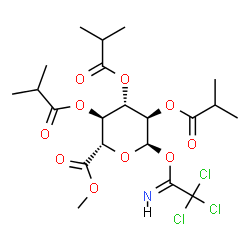 ChemSpider 2D Image | Methyl 2,3,4-tri-O-isobutyryl-1-O-[(1E)-2,2,2-trichloroethanimidoyl]-alpha-D-glucopyranuronate | C21H30Cl3NO10