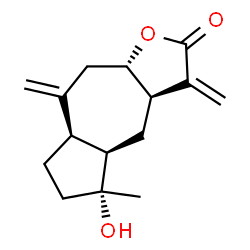 ChemSpider 2D Image | (3aR,4aR,5R,7aR,9aS)-5-Hydroxy-5-methyl-3,8-bis(methylene)decahydroazuleno[6,5-b]furan-2(3H)-one | C15H20O3