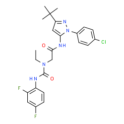 ChemSpider 2D Image | N-[1-(4-Chlorophenyl)-3-(2-methyl-2-propanyl)-1H-pyrazol-5-yl]-N~2~-[(2,4-difluorophenyl)carbamoyl]-N~2~-ethylglycinamide | C24H26ClF2N5O2