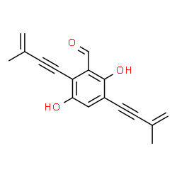 ChemSpider 2D Image | 2,5-Dihydroxy-3,6-bis(3-methyl-3-buten-1-yn-1-yl)benzaldehyde | C17H14O3