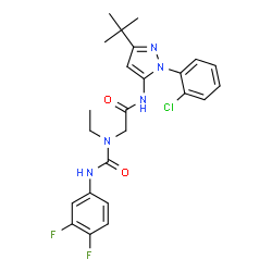 ChemSpider 2D Image | N-[1-(2-Chlorophenyl)-3-(2-methyl-2-propanyl)-1H-pyrazol-5-yl]-N~2~-[(3,4-difluorophenyl)carbamoyl]-N~2~-ethylglycinamide | C24H26ClF2N5O2