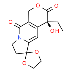 ChemSpider 2D Image | (4'S)-4'-Ethyl-4'-hydroxy-1',4',7',8'-tetrahydro-3'H,10'H-spiro[1,3-dioxolane-2,6'-pyrano[3,4-f]indolizine]-3',10'-dione | C15H17NO6