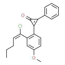 ChemSpider 2D Image | 2-{2-[(1E)-1-Chloro-1-penten-1-yl]-4-methoxyphenyl}-3-phenyl-2-cyclopropen-1-one | C21H19ClO2