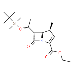 ChemSpider 2D Image | Ethyl (4S,5R,6S)-6-[(1R)-1-{[dimethyl(2-methyl-2-propanyl)silyl]oxy}ethyl]-4-methyl-7-oxo-1-azabicyclo[3.2.0]hept-2-ene-2-carboxylate | C18H31NO4Si