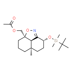 ChemSpider 2D Image | [(3R,5aR,8aR,8bR)-3-{[Dimethyl(2-methyl-2-propanyl)silyl]oxy}-5a-methyl-4,5,5a,7,8,8b-hexahydro-3H-naphtho[1,8-cd][1,2]oxazol-8a(6H)-yl]methyl acetate | C20H35NO4Si