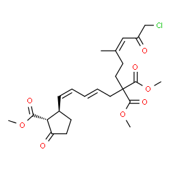 ChemSpider 2D Image | Dimethyl [(3Z)-6-chloro-3-methyl-5-oxo-3-hexen-1-yl]{(2E,4Z)-5-[(1R,2R)-2-(methoxycarbonyl)-3-oxocyclopentyl]-2,4-pentadien-1-yl}malonate | C24H31ClO8