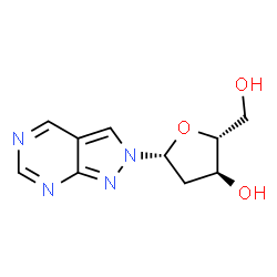 ChemSpider 2D Image | 2-(2-Deoxy-beta-D-erythro-pentofuranosyl)-2H-pyrazolo[3,4-d]pyrimidine | C10H12N4O3