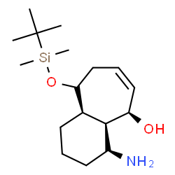 ChemSpider 2D Image | (4S,4aR,5R,9aR)-4-Amino-9-{[dimethyl(2-methyl-2-propanyl)silyl]oxy}-2,3,4,4a,5,8,9,9a-octahydro-1H-benzo[7]annulen-5-ol | C17H33NO2Si