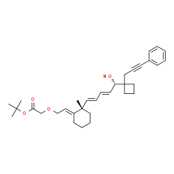 ChemSpider 2D Image | 2-Methyl-2-propanyl ({(2E)-2-[(2S)-2-{(1E,3E,5S)-5-hydroxy-5-[1-(3-phenyl-2-propyn-1-yl)cyclobutyl]-1,3-pentadien-1-yl}-2-methylcyclohexylidene]ethyl}oxy)acetate | C33H44O4