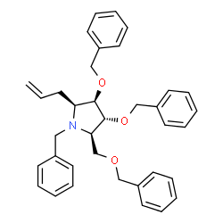 ChemSpider 2D Image | (2S,3R,4R,5R)-2-Allyl-1-benzyl-3,4-bis(benzyloxy)-5-[(benzyloxy)methyl]pyrrolidine | C36H39NO3