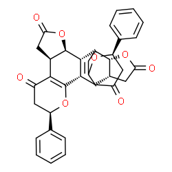 ChemSpider 2D Image | (2R,5R,9R,13S,14R,19R,22R,26S)-5,19-Diphenyl-4,12,18,25-tetraoxaheptacyclo[13.6.5.0~1,17~.0~2,14~.0~3,8~.0~9,13~.0~22,26~]hexacosa-3(8),16-diene-7,11,21,24-tetrone | C34H28O8