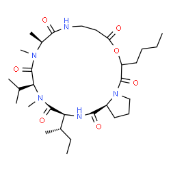 ChemSpider 2D Image | (3S,6S,9S,21aS)-3-[(2S)-2-Butanyl]-16-butyl-6-isopropyl-5,8,9-trimethyldodecahydropyrrolo[1,2-d][1,4,7,10,13,16]oxapentaazacyclononadecine-1,4,7,10,14,17(11H,16H)-hexone | C30H51N5O7