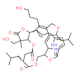 ChemSpider 2D Image | (17S)-12-(Hydroxymethyl)-22-{(Z)-[(4Z)-4-(5-hydroxy-2-pentanylidene)-2-isobutyldihydro-3(2H)-furanylidene]methyl}-17-isobutyl-8,12-dimethyl-10,14,19,24-tetraoxa-23,25-diazatetracyclo[19.2.1.1~2,5~.0~9
,13~]pentacosa-1(23),2,4,7-tetraene-11,15,18-trione | C40H56N2O10