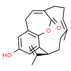 ChemSpider 2D Image | (6S)-3-Hydroxy-6-isopropenyl-9-methyl-15-oxatricyclo[11.3.2.0~5,16~]octadeca-1(16),2,4,9,13(18)-pentaen-14-one | C21H24O3