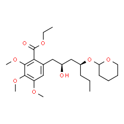 ChemSpider 2D Image | Ethyl 6-[(2S,4S)-2-hydroxy-4-(tetrahydro-2H-pyran-2-yloxy)heptyl]-2,3,4-trimethoxybenzoate | C24H38O8
