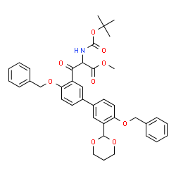 ChemSpider 2D Image | Methyl 3-[4,4'-bis(benzyloxy)-3'-(1,3-dioxan-2-yl)-3-biphenylyl]-2-({[(2-methyl-2-propanyl)oxy]carbonyl}amino)-3-oxopropanoate | C39H41NO9