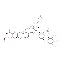 ChemSpider 2D Image | (3beta,16beta)-16-{[2-O-Acetyl-3-O-(beta-D-xylopyranosyl)-alpha-L-arabinopyranosyl]oxy}-17-hydroxy-22-oxocholest-5-en-3-yl beta-D-glucopyranoside | C45H72O18