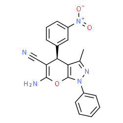 ChemSpider 2D Image | (4S)-6-Amino-3-methyl-4-(3-nitrophenyl)-1-phenyl-1,4-dihydropyrano[2,3-c]pyrazole-5-carbonitrile | C20H15N5O3