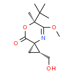 ChemSpider 2D Image | (1R,3S,6S)-1-(Hydroxymethyl)-5-methoxy-6-methyl-6-(2-methyl-2-propanyl)-7-oxa-4-azaspiro[2.5]oct-4-en-8-one | C13H21NO4