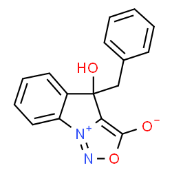 ChemSpider 2D Image | 4-Benzyl-4-hydroxy-4H-[1,2,3]oxadiazolo[3,4-a]indol-9-ium-3-olate | C16H12N2O3