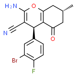 ChemSpider 2D Image | (4S,7S)-2-Amino-4-(3-bromo-4-fluorophenyl)-7-methyl-5-oxo-5,6,7,8-tetrahydro-4H-chromene-3-carbonitrile | C17H14BrFN2O2