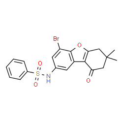 ChemSpider 2D Image | N-(4-Bromo-7,7-dimethyl-9-oxo-6,7,8,9-tetrahydrodibenzo[b,d]furan-2-yl)benzenesulfonamide | C20H18BrNO4S