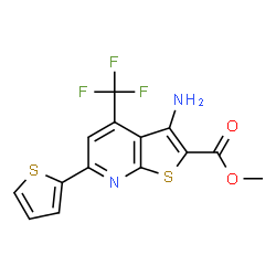 ChemSpider 2D Image | Methyl 3-amino-6-(2-thienyl)-4-(trifluoromethyl)thieno[2,3-b]pyridine-2-carboxylate | C14H9F3N2O2S2