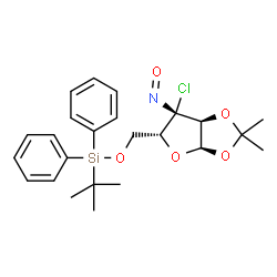ChemSpider 2D Image | 3-Chloro-3-deoxy-1,2-O-isopropylidene-5-O-[(2-methyl-2-propanyl)(diphenyl)silyl]-3-nitroso-alpha-D-xylofuranose | C24H30ClNO5Si